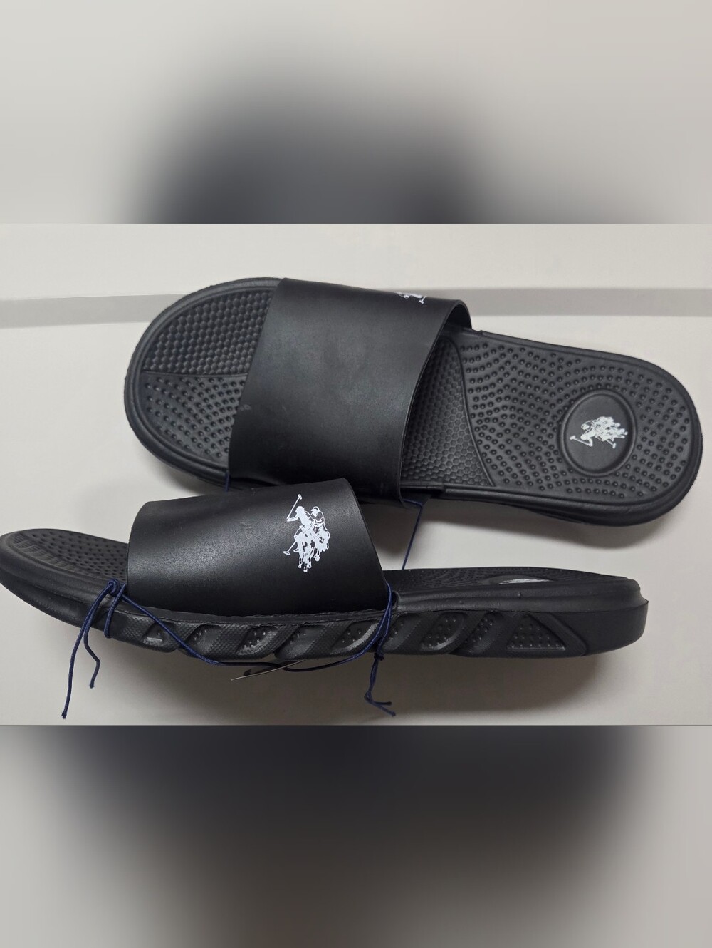 U.S. Polo Assn. Black Slide Sandals with White Logo